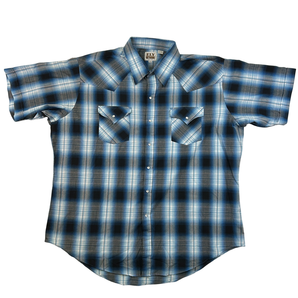 Ely Cattleman Shirt Mens 2XL Western Pearl Snap Plaid Short Sleeve Rodeo